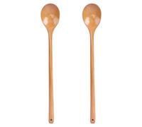 COMPUKAS 2 Pièces Cuillères à Long Manche en Bois Khaki Cuisine, Louches à Soupe Lisses et Délicates, Résistantes la Chaleur, pour Mélanger et Cuisiner