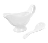 COMPUKAS Bateau à Sauce en Céramique Blanc 175ml avec Louche Profonde Design Anti-débordement pour Repas en Famille et Service Facile des Sauces