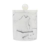 COMPUKAS Boîte de Rangement Ronde en Résine Blanche Effet Marbre avec Couvercle et Décoration Perle Supérieure, Boîte pour Cotons-tiges et Cure-Dents, Design Moderne et Style