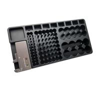 COMPUKAS Boîtier de Rangement de Batterie pour Organisation en Plastique Noir avec Testeur Amovible Support Mural et Compartiments Classés pour Piles 9v et AA