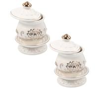 COMPUKAS Coupes D'offrande Bouddhistes Décor Rétro Élégant Lot de 2 en Céramique Blanche, Forme Fleur de Lotus Ronde pour Rituels et Cérémonies Religieuses