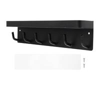 COMPUKAS Crochet D'accueil Mural Noir en Acier Carbone Surface Lisse, Étagère de Rangement Multi-usage pour Entrée sans Perçage, Installation Facile et Pratique