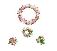 COMPUKAS Ensemble Couronne de Fleurs Artificielles Guirlande Hawaïenne 4 Pièces Collier, Bracelet et Bandeau en Tissu Vert pour Événements Spéciaux et Voyages Tropicaux