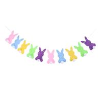 COMPUKAS Guirlande Décoration Festive en Non-tissé de Pâques 2,5 M Lapins Colorés et Pompons Blancs pour Fêtes de Pâques et Activités Célébratives