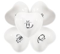 COMPUKAS Lot de 6 Plats D'amuse-gueules en Céramique Blanche Motif Chat, Assiettes de Cœur pour Servir Condiments et Apéritifs en Famille