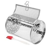 COMPUKAS Panier à Griller Roulant en Acier Inoxydable Cuisine, Accessoires pour Four Rôtissoire avec Brosse, Cuisson Uniforme des Noix et Légumes, 1 Set Argenté Couleur Couleur Aléatoire