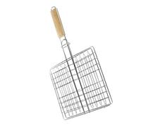 COMPUKAS Panier à Poisson Cuit Carré en Acier Inoxydable Manche Bois | Grille pour Barbecue Extérieur, Nettoyage Facile, Usage Pique-niques et Activités en Plein Air