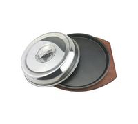 COMPUKAS Plaque de Cuisson en Fer Surface Antiadhésive et Support en Bois pour Barbecue, pour Griller Steaks et Plats Occidentaux, Set 1 Pièce