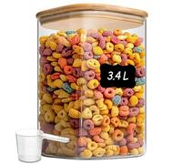 ComSaf Bocal en verre avec couvercle 3,4 L, boîte de conservation | Rangement cuisine, Couvercle en bambou, Nourriture pour chats, Poudre petit-déjeuner, Oignon déshydraté, Verre borosilicaté