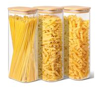 ComSaf Bocaux en verre avec couvercles 2,1 L, lot de 3 pour la cuisine | Rangement cuisine, Couvercles en bambou, Croquettes pour chiens, Sachets de thé vert, Cumin moulu, Verre borosilicaté