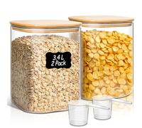 ComSaf Bocaux en verre avec couvercles 3,4 L, lot de 2 pour la cuisine | Rangement cuisine, Couvercles en bambou, Spaghettis, Lentilles corail, Farine de maïs, Verre borosilicaté