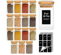 ComSaf Pots à épices en verre 240 ml, lot de 16 avec couvercles