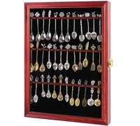 COMSREV Vitrine murale pour 36 cuillères à thé souvenirs en bois avec porte 98 % acrylique UV verrouillable (36 cuillères - cerise)