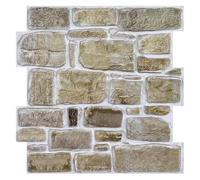 COMSTICKC Panneaux Muraux 3D Adhesif Pierre, 10 Pièces, 30x30 cm, Brune Fausse Brique Murale PVC, Revêtement Mural 3D Adhésif Imitation Pierre pour Salon, Chambre
