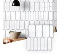 COMSTICKC Plus épais Credence Adhésif pour Cuisine Salle de Bain, 10 Pièces, Blanc Carrelage Adhesif Mural, Carrelage Autocollant Métro, imperméable, 30,5x30,5cm