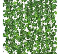 Comtelek Lot de 12 guirlandes de Lierre Artificiel avec Clip - Fleurs Vertes à Suspendre - Fausses Feuilles de Verdure - Décoration esthétique pour la Maison, Le Jardin, Les Murs de Mariage…