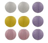 COMVIP 9Pcs Lanterne Ronde en Papier Lampion Décoration 40cm | Blanc+Jaune+Rose+Violet Ajourée Fête Mariage