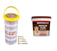 CON:P B30305 Assortiment de 480 Vis universelles galvanisées & Sinto Rebouche Bois pour Gros Trous et Fissures Bois Clair - 500 g - Facile et Prêt à l’Emploi