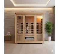 CONCEPT USINE Cabine Sauna Infrarouge 4-5 Places Bois Hemlock 2640W | CHROMOTHÉRAPIE 7 COULEURS : 7 diffuseurs infrarouges, station LCD, radio Bluetooth, ionisateur d'oxygène inclus
