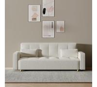 CONCEPT USINE Canapé Convertible 3 Places COPENHAGUE Bouclette Blanc 213cm | Couchage d'Appoint 111 cm, Structure Bois Massif, Coussins Ouate, Salon Moderne