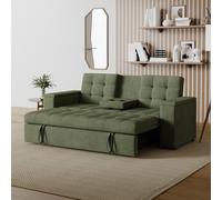 CONCEPT USINE Canapé Convertible 3 Places NOHO Vert Velours Côtelé | Modulable en fauteuil relax ou en couchage complet 160x160 cm selon vos envies du moment.