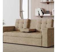 CONCEPT USINE Canapé Convertible Modulable NOHO Velours Côtelé Beige 208 cm | 3 places, dossier inclinable, grand couchage 2 personnes, rangement accoudoirs