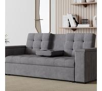 CONCEPT USINE Canapé Convertible Modulable NOHO Velours Côtelé Gris 208 cm | 3 places, dossier inclinable, grand couchage 2 personnes, rangement accoudoirs