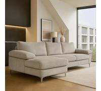 CONCEPT USINE | Canapé d’Angle 4-5 Places Galway Beige | Méridienne Gauche | Velours Côtelé Ultra Doux | Assise Profonde et Moelleuse | Pieds Métal | Confort Durable | Look Contemporain