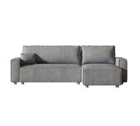 CONCEPT USINE | Canapé d'angle Convertible 4 Places en Velours Côtelé | Cosy Gris Clair | Modulable Pratique | Design Contemporain | Lit 2 Pers : Couchage 125x210 cm | Structure/Piètement Bois Massif