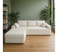 CONCEPT USINE Canapé d'angle Hove Velours Côtelé Beige 270x175 | Méridienne à gauche, 5 à 6 places, garnissage bi-densité, coussins assortis pour salon épuré.