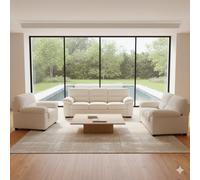 CONCEPT USINE Ensemble Canapé Lincoln Velours Côtelé Beige 6 Places | Trio complet avec fauteuil assorti inclus, coussins déhoussables faciles d'entretien