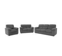 LINCOLN - Ensemble canapé 3 places + 2 places + fauteuil en velours côtelé gris foncé
