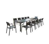CONCEPT USINE | Ensemble Console Extensible en Aluminium 2 à 12 Places + 12 Chaises | Design OLHAO Gris Foncé | Table à Rallonge d'Extérieur Moderne et Pratique | Rangement Facile