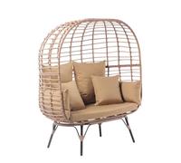 CONCEPT USINE | Fauteuil Oeuf sur Pied 2 Places en Résine Effet Rotin | Design Jane | Structure Acier | Grand Coussin Tissu Déperlant | Hamac Balançoire sur Pied pour Terrasse Jardin Balcon
