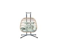 CONCEPT USINE | Fauteuil Suspendu 2 Places | FARO Naturel | Résine Aspect Rotin | Structure en Acier Robuste | Grand Coussin Déhoussable | Hamac Balançoire 2 Personnes sur Pied Terrasse Jardin Patio