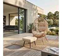 CONCEPT USINE Fauteuil Suspendu Jane Beige avec Repose-Pieds Résine Tressée