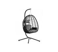 Concept Usine Fauteuil suspendu LIMA – Résine effet rotin, acier, noir, coussin déhoussable