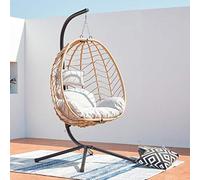 CONCEPT USINE Fauteuil Suspendu Lima Rotin Naturel Beige avec Support | Structure acier, coussin déhoussable waterproof, terrasse ou jardin
