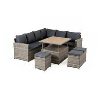CONCEPT USINE | Grand Salon de Jardin Modulable Sahara 9 Places en Résine Tressée | Table Relevable Effet Bois | Mobilier Jardin Terrasse Piscine | Résistance Soleil & Intempéries | Design Convivial