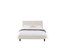 CONCEPT USINE Lit Double Cambridge Velours Beige 160 x 200 cm | Tête capitonnée moelleuse, sommier 24 lattes peuplier, structure plywood robuste