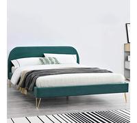 CONCEPT USINE - Lit Phoenix Double en Velours Vert avec Sommier à Lattes 2 Places Intégrés - Couchage 160 x 200 cm - Cadre de Lit Scandinave Tendance 2 Personnes - Pieds Épingles Laiton