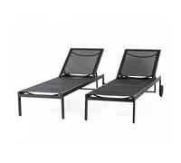 Cuba lot de 2 bains de soleil inclinables noir avec roues en aluminium