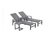 Bari lot de 2 transats et une table d'appoint gris