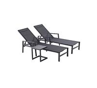 Concept Usine - Lot de 2 transats Bari + table d'appoint - aluminium textilène, 6 positions, noir