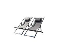 CONCEPT USINE | Lot de 2 Transats en Aluminium | Design TEVATA Gris | Chilienne Pliable et Inclinable pour Un Confort Optimal | Appui-Tête Pratique | Structure Robuste | Résistant aux Intempéries