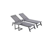 Prato lot de 2 transats et une table d'appoint gris et noir