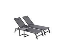 Concept Usine – Lot de 2 transats Prato + table d'appoint, inclinables, 2 roulettes – Noir