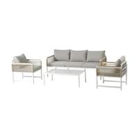 CONCEPT USINE Salon de Jardin 5 Places avec Table Basse - Canapé 3 Places et 2 Fauteuils Gris Clair | Ensemble Lounge Extérieur Acier Anti-Corrosion Structure Blanche