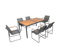 CONCEPT USINE Salon de Jardin 6 Places FOGGIA Table Effet Bois + 6 Chaises | Structure Acier Anthracite, Toile Grise, Empilables et Légères, Anti-UV, Déperlant, Terrasse