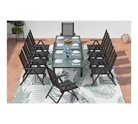 CONCEPT USINE Salon de Jardin Brescia Aluminium Gris 10 Places | Table rallonge coulissante 135 à 270 cm, plateau verre style Nashiji, chaises rabattables